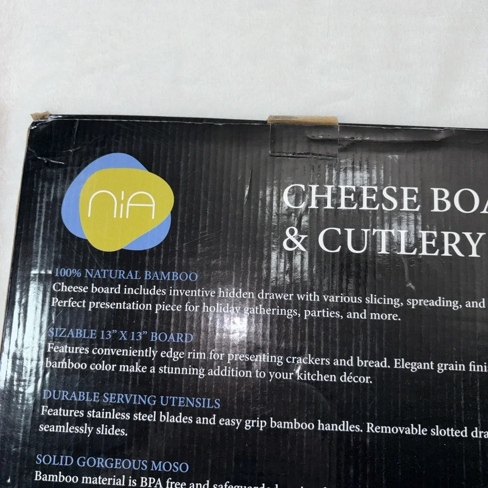 NIA‎ Cheeseboard And Cutlery Set Party Appetizer Tray Picnic Accessories EUC